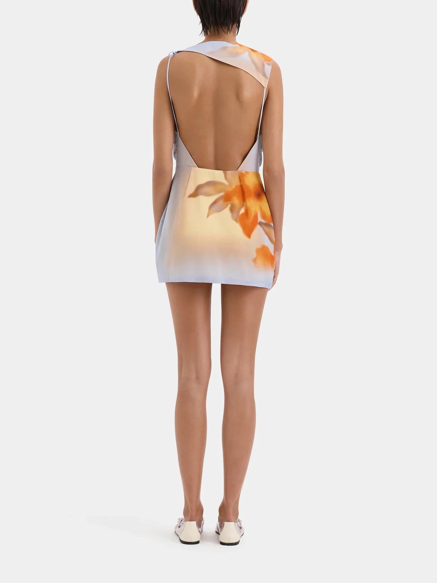 Boat Neck Sleeveless Side Tie Wrap Skirt Watercolor Floral Mini Dress