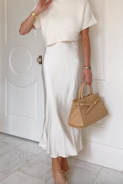 Margovil High Rise Solid Satin Midi Skirt
