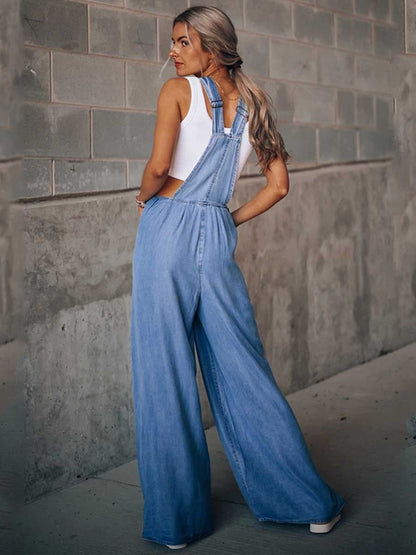 Denim Loose Pocket Jumpsuit