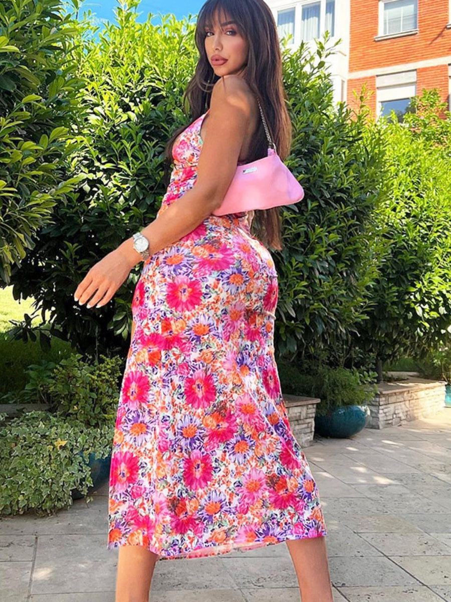 Floral Camisoles Temperament Slit Sexy Vacation And Leisure Maxi Dresses