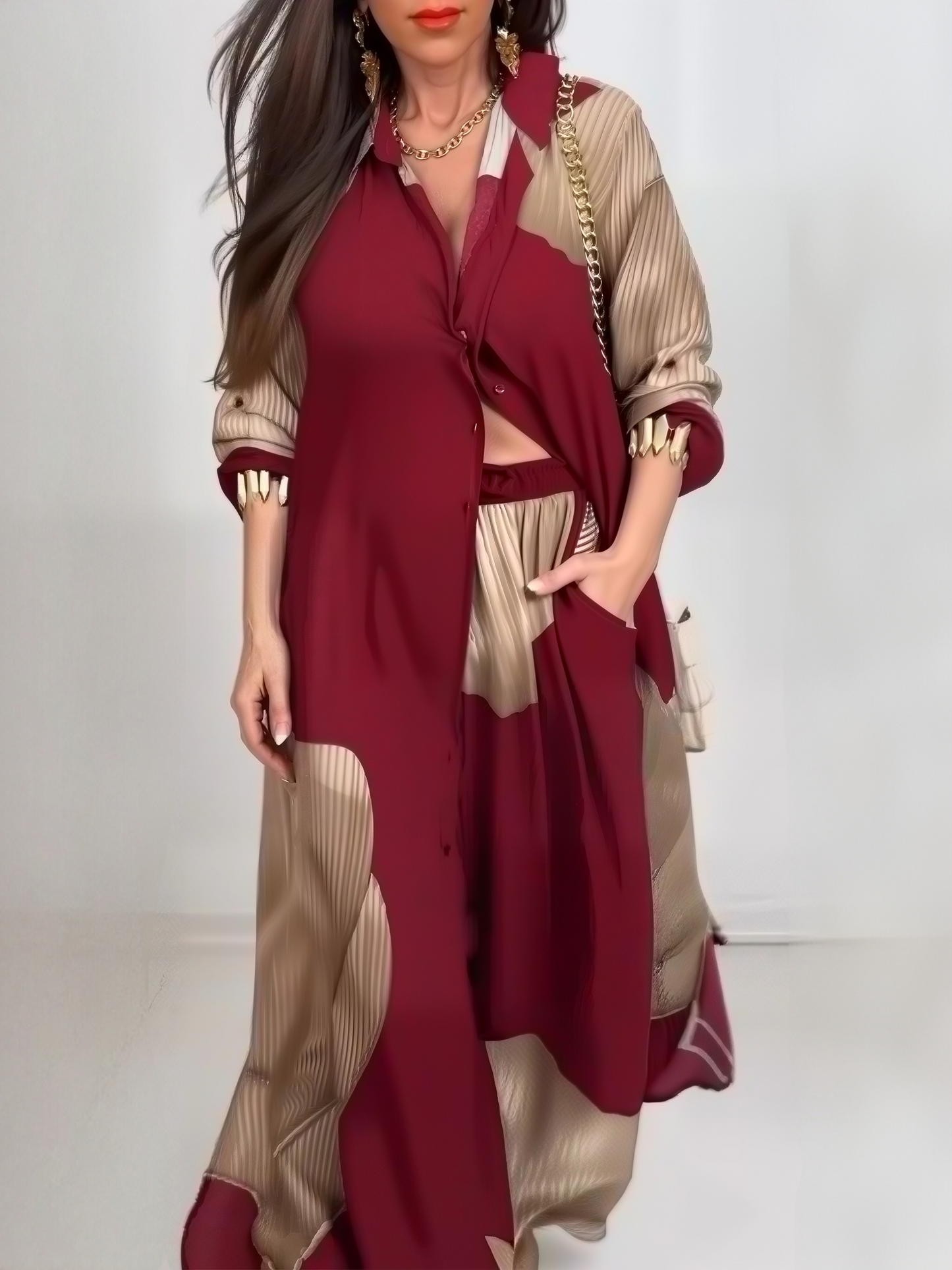 Painting 3D Printed Top And Pants, Casual Two-piece Set