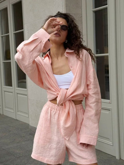 Long-sleeved Cardigan Shorts 2-piece Sets