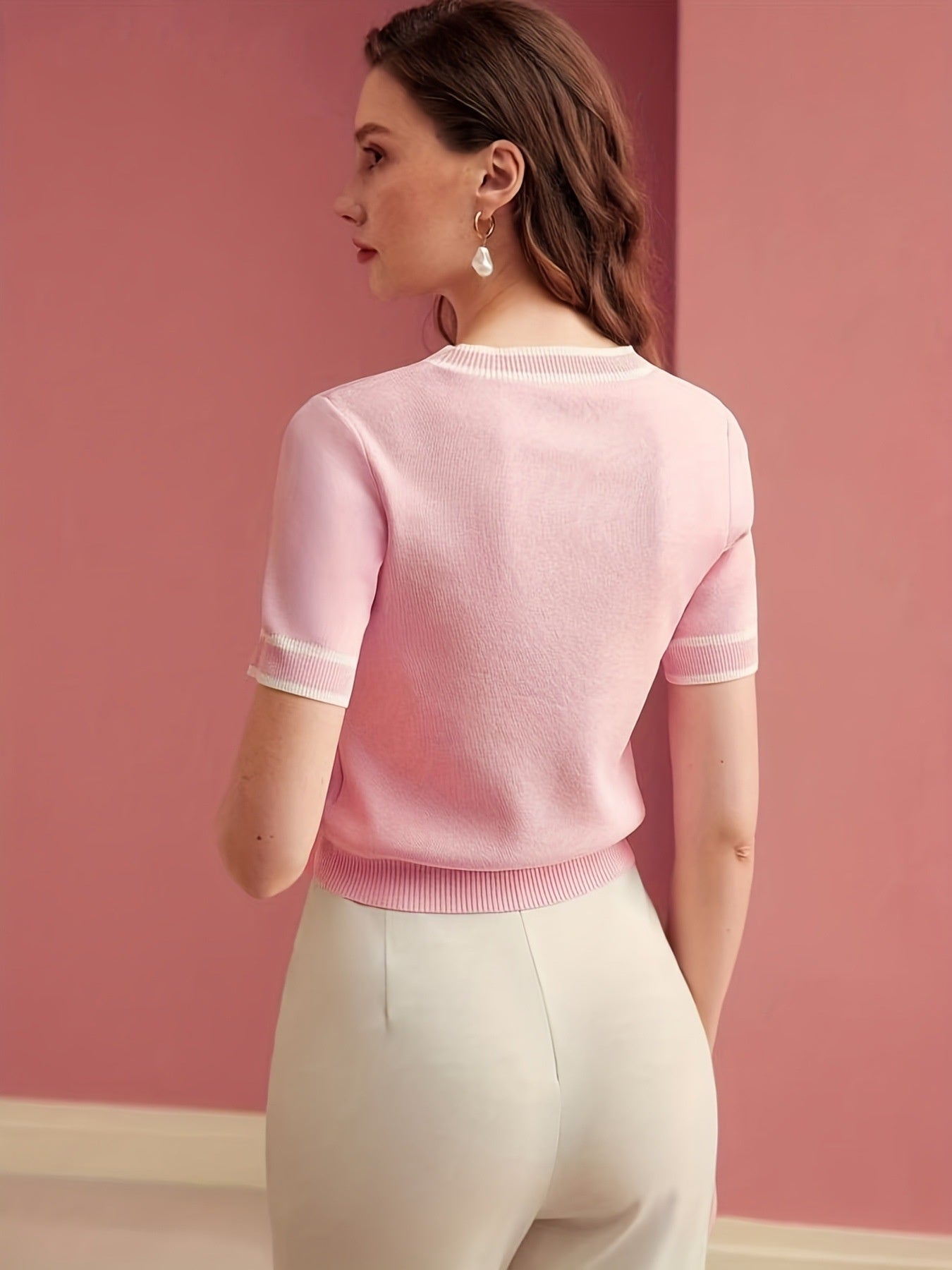 Solid Color Color Blocking Patchwork Women's Basic Top