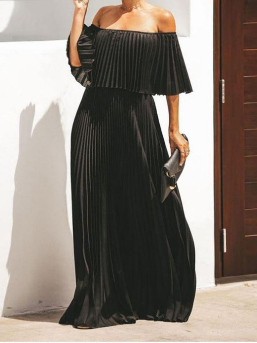 Tube Top Off Shoulder Chiffon Crimp Maxi Dress