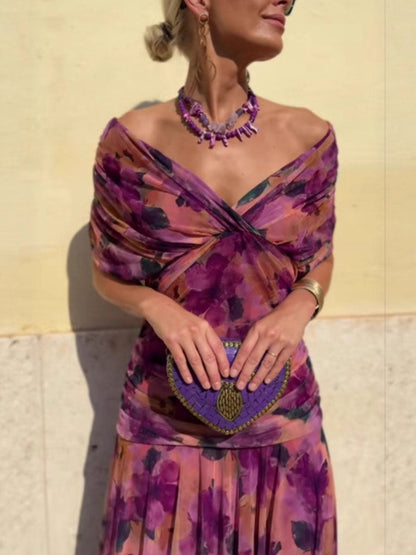 Boho Off Shoulder Cross Wrap Dress