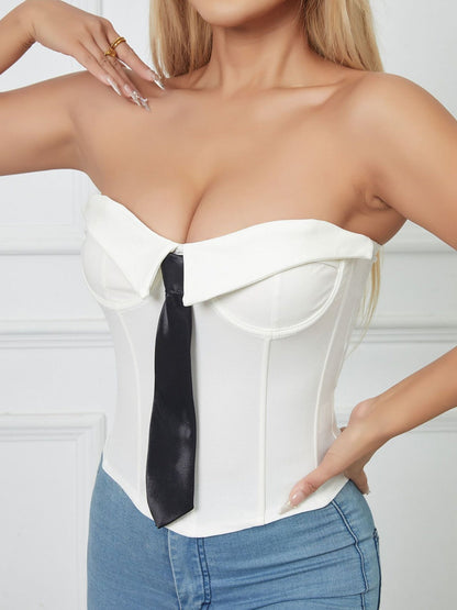 Tie Cuff Fishbone Chest Wrap Slim Waist And Sexy Tank Tops&Camis
