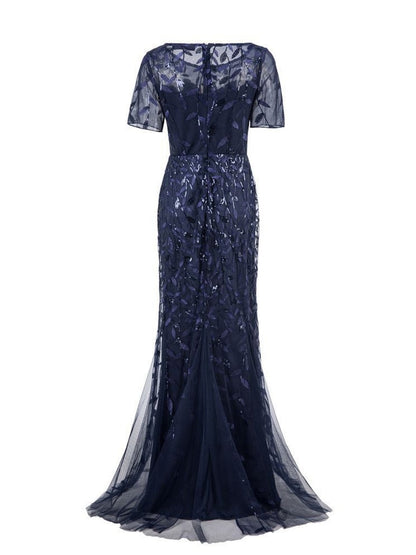 Embroidery Sequins Fishtail Spliced Mesh Formal Dress Maxi Dresses