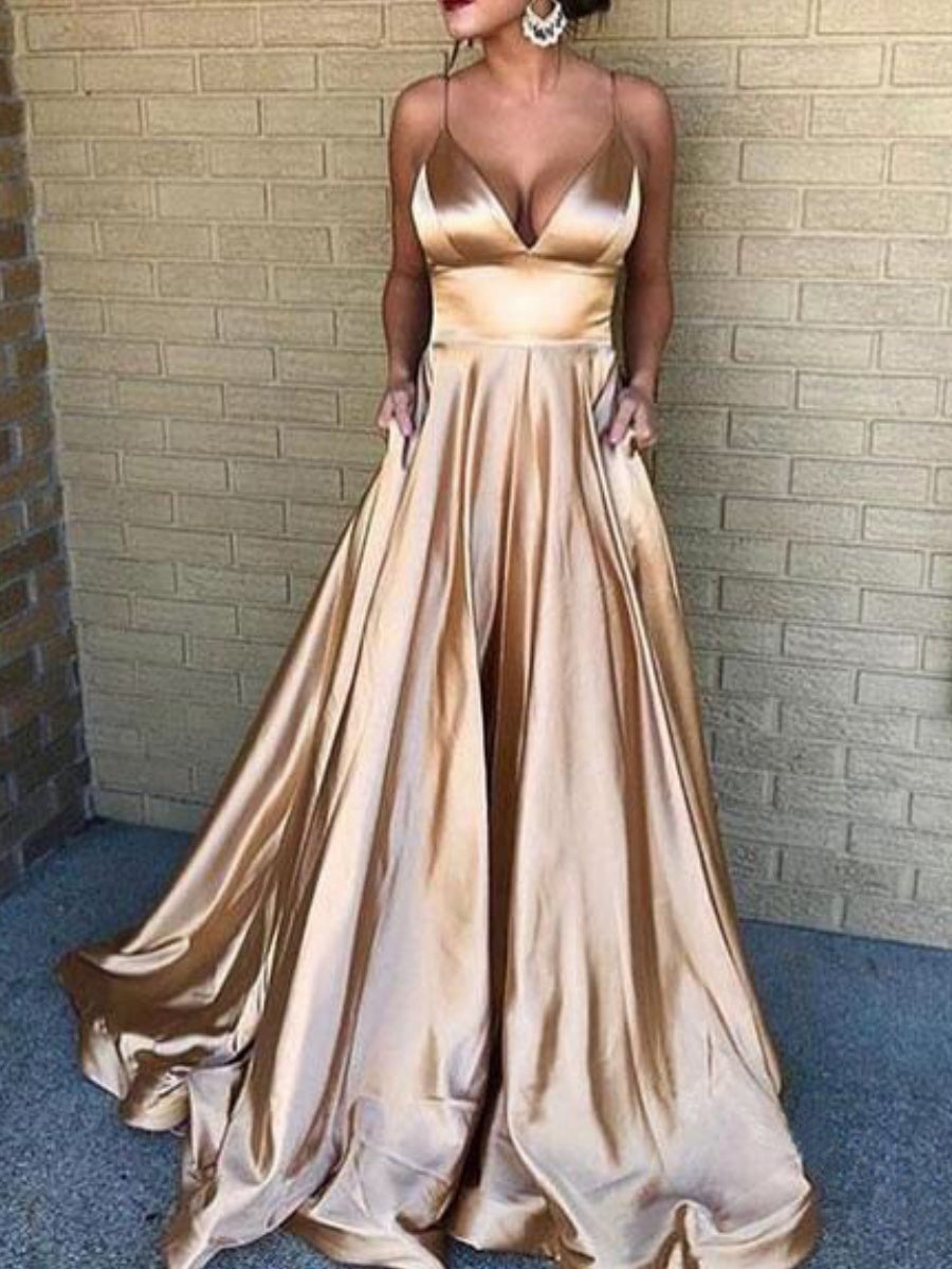 Satin V-neck Camisoles Maxi Dresses