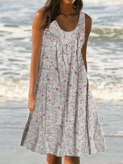 Ethnic Floral Print Scoop Neck Sleeveless A-Line Mini Dress