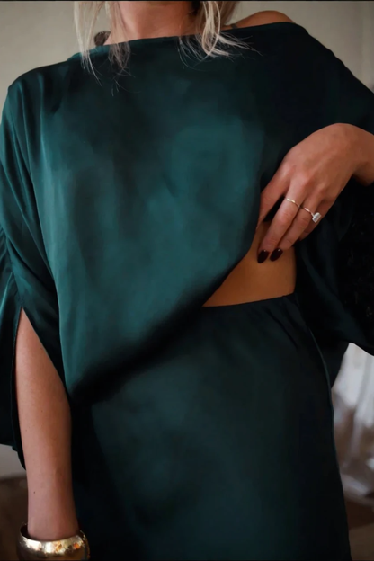 Convertible Draped Top & A-Line Maxi Skirt Set