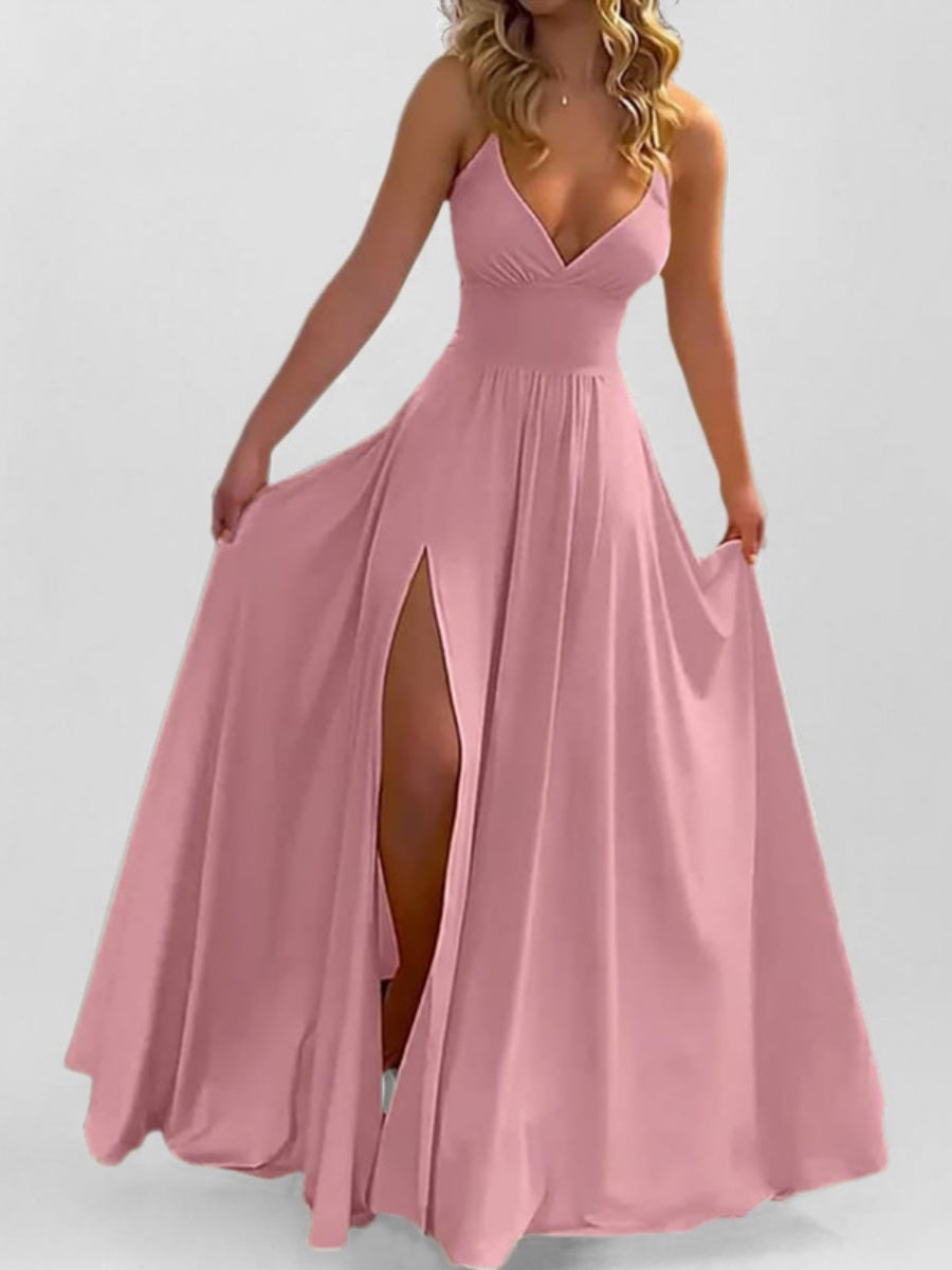 Solid Color Long Dress With Slit
