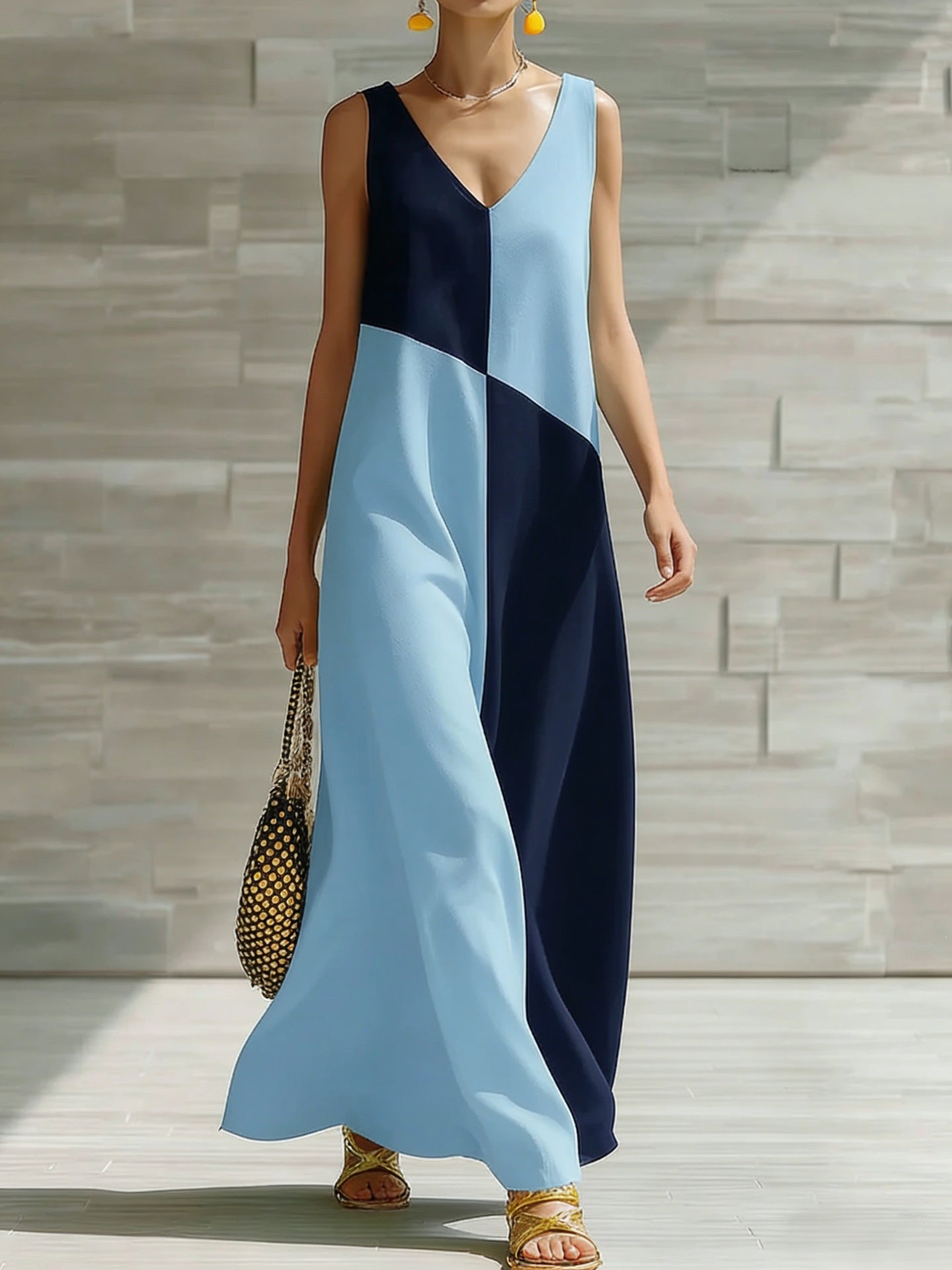 Simple Solid Color Color-blocked Off-shoulder Dress