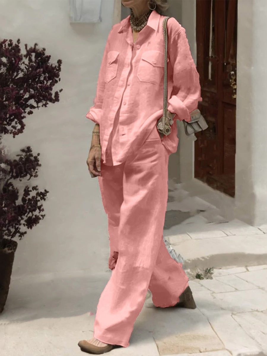 Long-sleeved Shirt And Loose-fitting Pants Two-piece Set