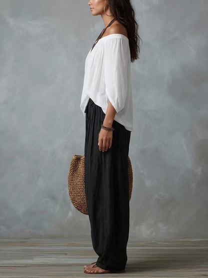Off-the-shoulder T-shirt And Wide-leg Pants Two-piece Set