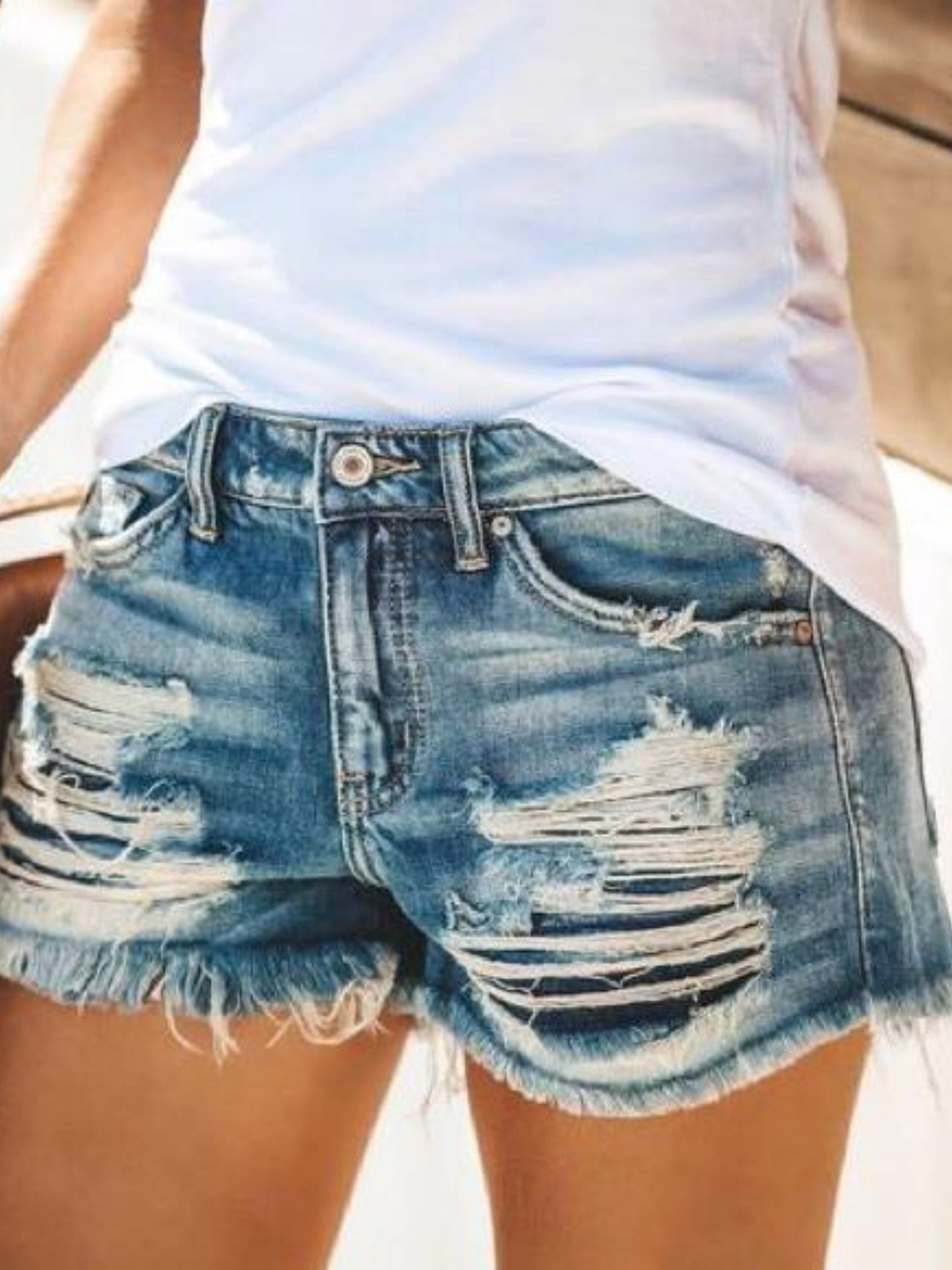 Denim Hole Tassel Shorts
