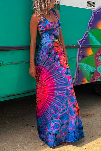 Margovil Strappy Backless Tie Dye Maxi Dress
