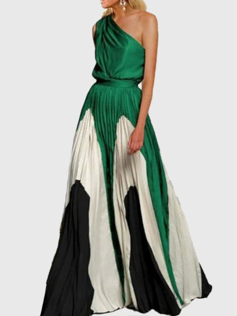 Printed Loose-fit One-shoulder Long Dress