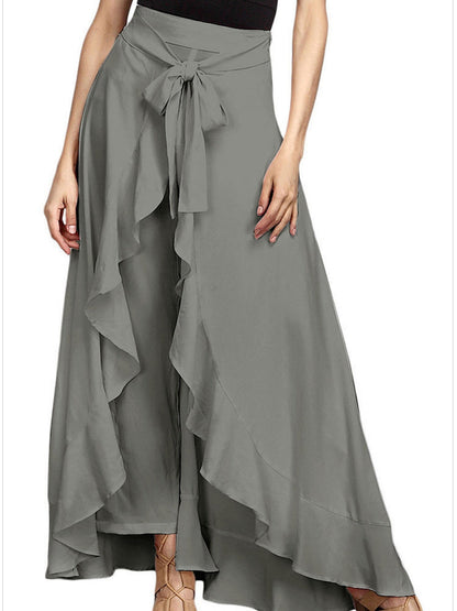 Chiffon Pleated High-waisted Ruffle Straps Yoga Pants