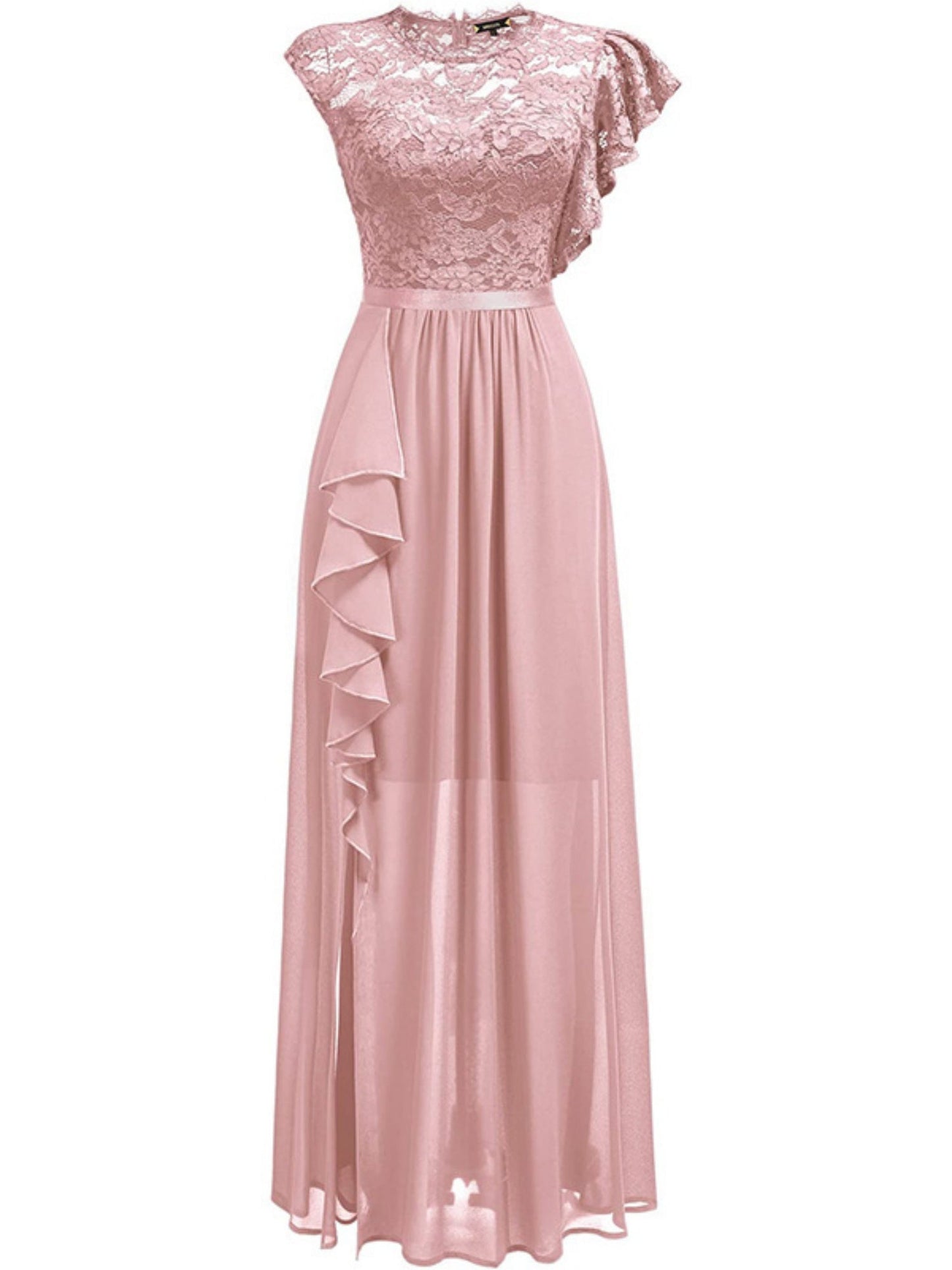 Lace Cutout Lace Patchwork Short-sleeved Long Dress