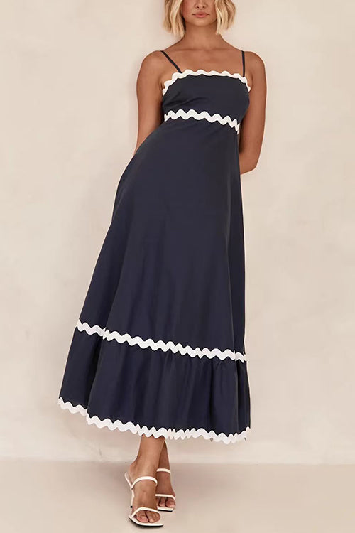 Margovil Spaghetti Strap Ric Rac Trim Swing Maxi Dress