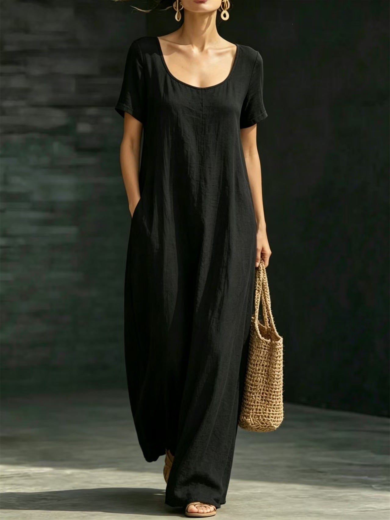 Solid Color Midi Dress