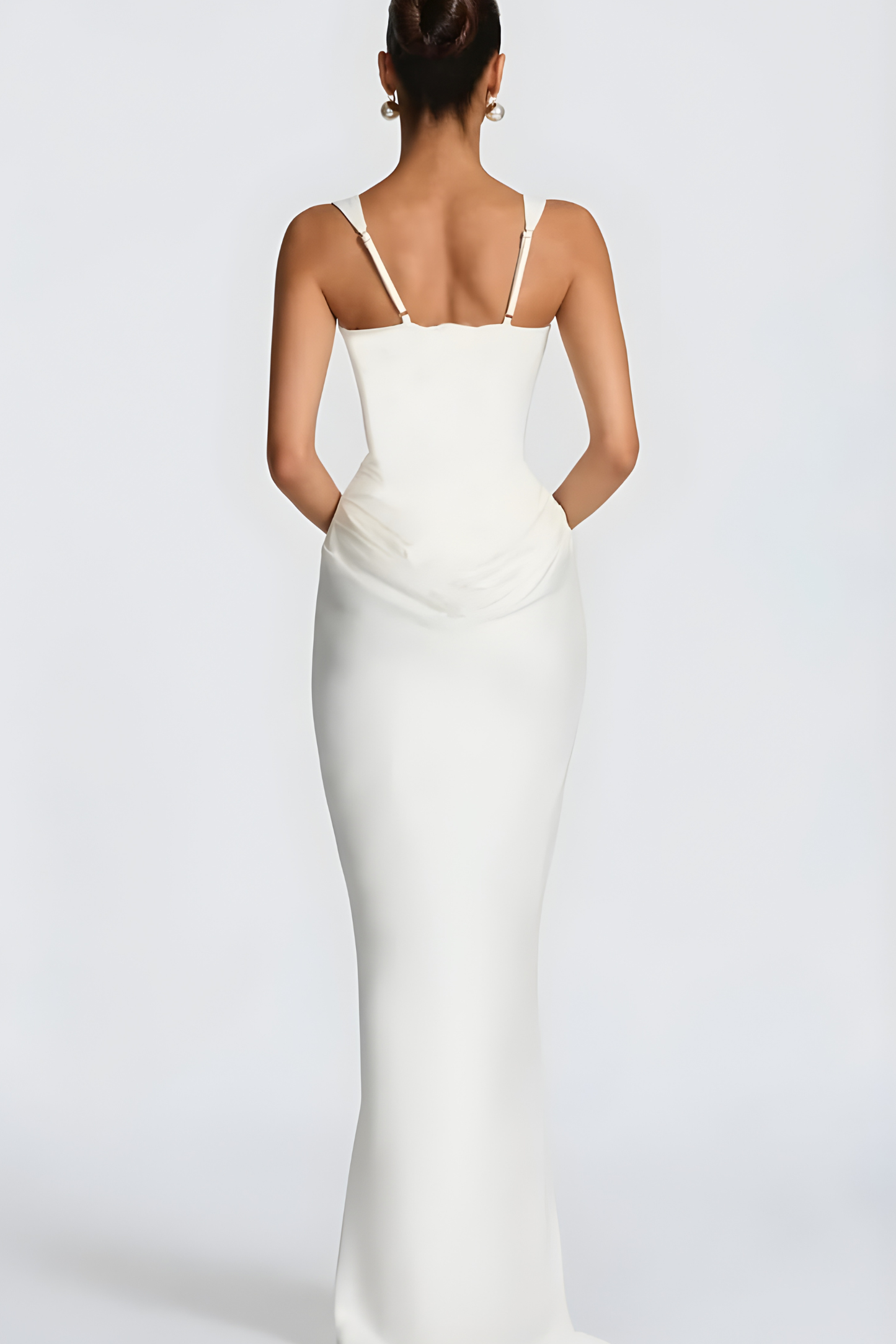 Elegant Draped Hip Square Neck Corset-Fit Maxi Gown
