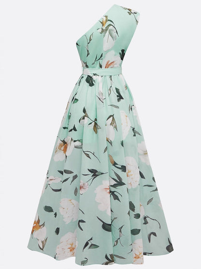 Sloping Shoulders Printed Vacation Temperament Maxi Dresses