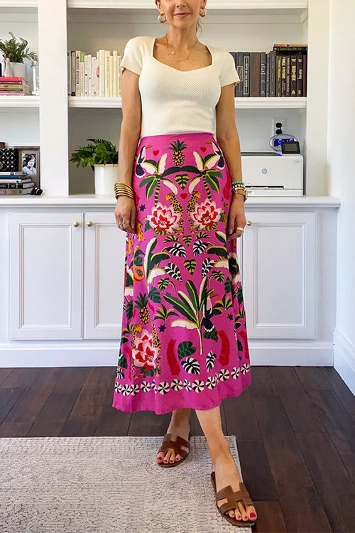 Margovil High Rise Tropic Print Midi Skirt
