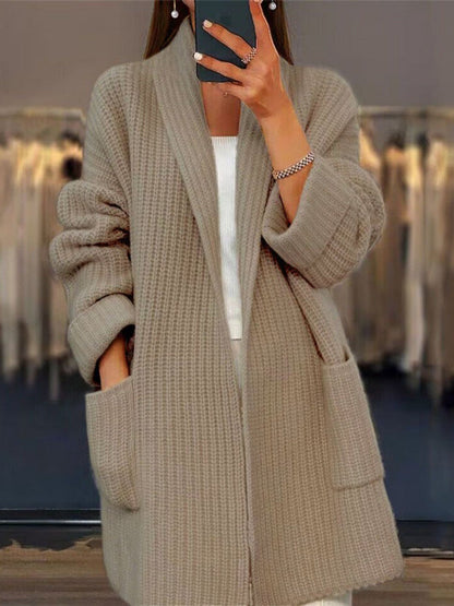 V-neck Pocket Thickened Fleece-lined Cardigans