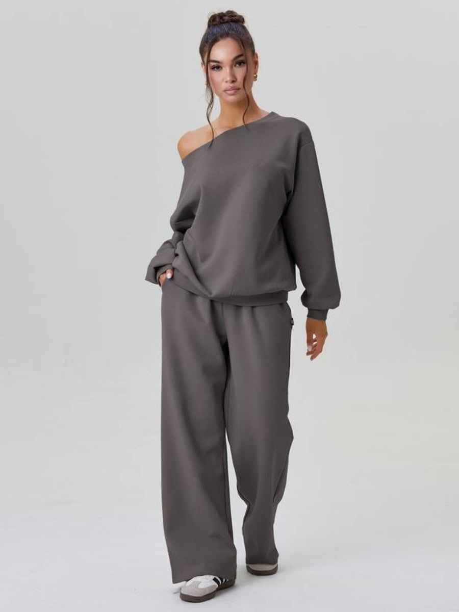 Asymmetrical Shoulder Design Sporty Casual Fashion 2-piece Sets