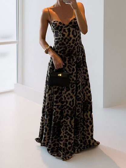Sexy Leopard Print Halter Maxi Dress