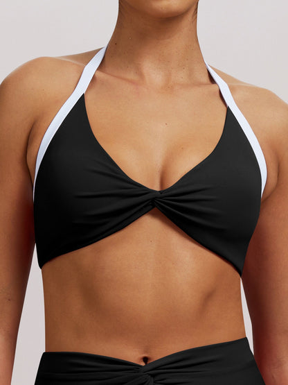 Color-blocked Neckband Pleated Yoga Fitness Exercise Beautiful Back Bra Sports Bra