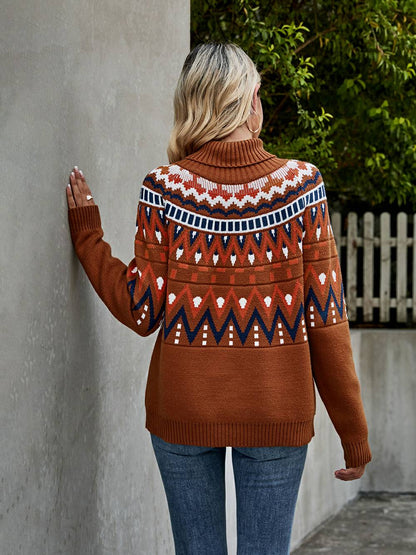 Vintage Striped Color Block Turtleneck Sweater