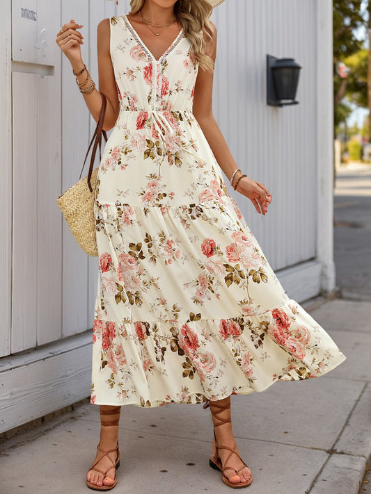 Trim Printed Maxi Dresses