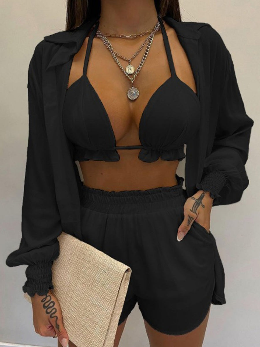 Gradient Print Camisole Shirt And Shorts Three-piece Set