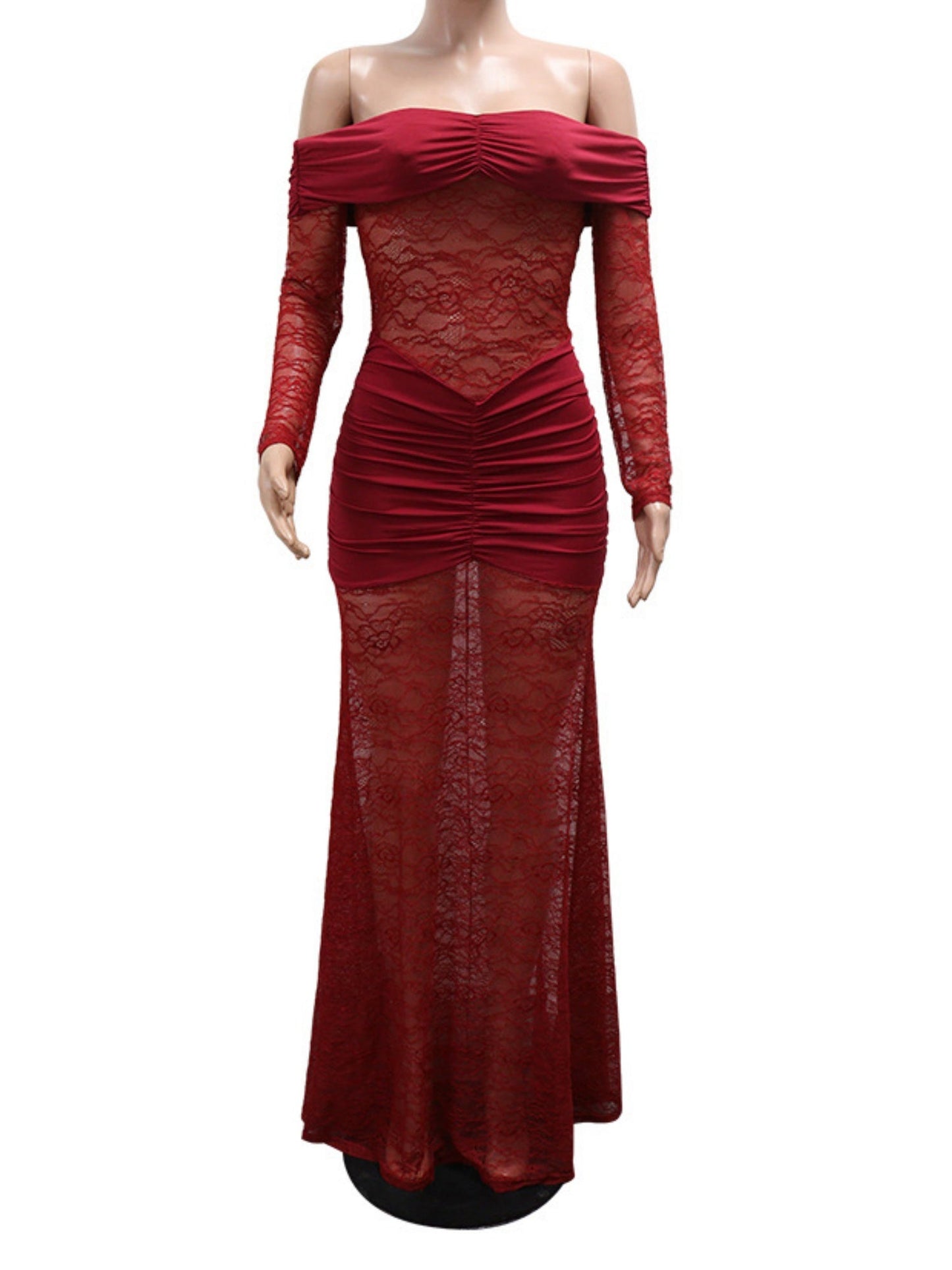Lace Pleated Backless Maxi Dresses