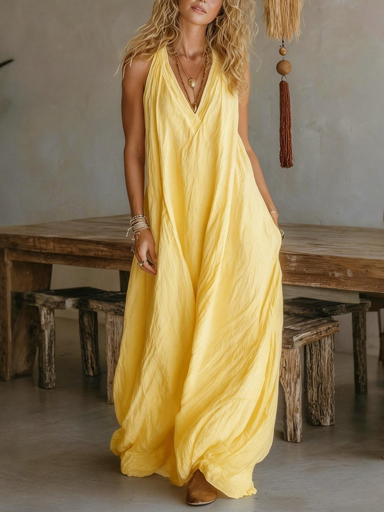 Sleeveless Loose-fitting Long Dress With Pockets