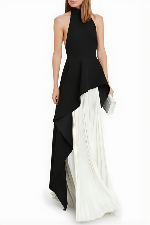 Crew Collar Sleeveless Backless Asymmetric Suit Dress