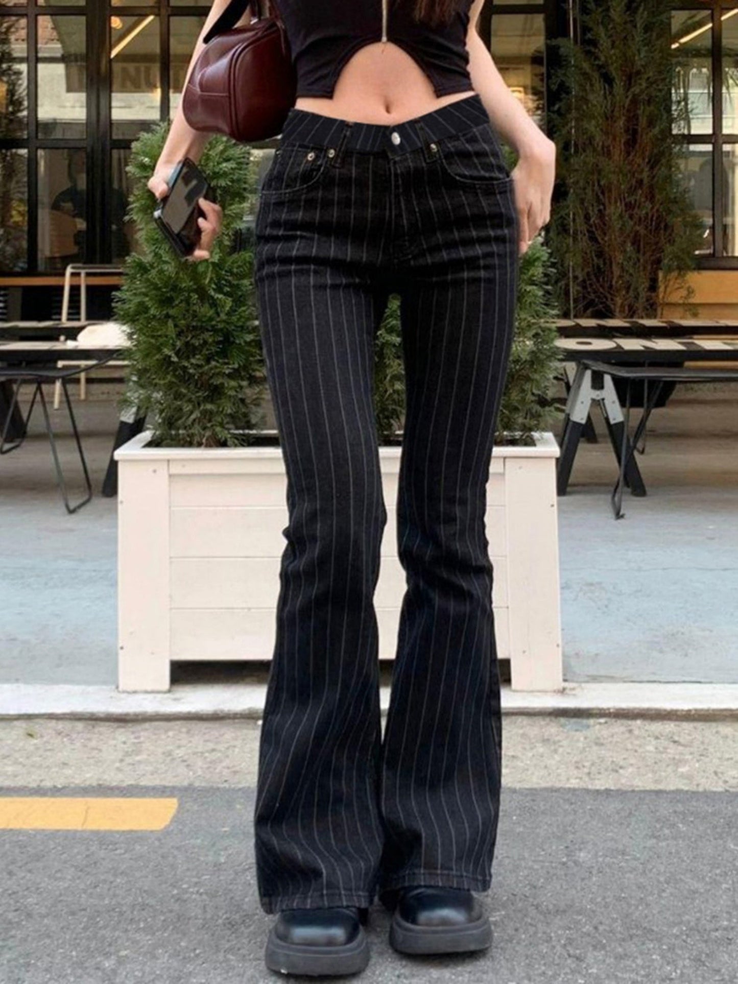Y2K Stripes Color-blocked Low-rise Flared Pants Jeans