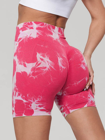 Seamless Tie-dye High-waisted, Tummy-flattening, And Butt-lifting Yoga Shorts