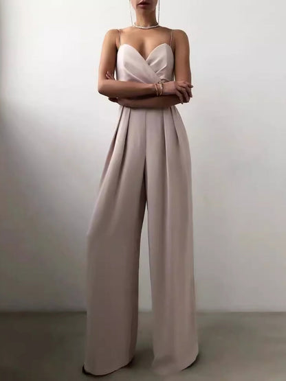 Minimalist Jumpsuit With Suspenders, Cinched Waist, Straight Leg, And Floor-length