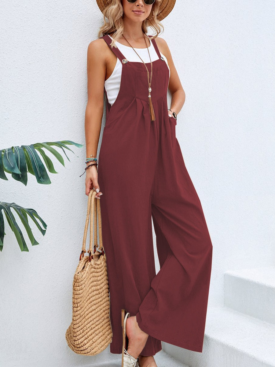 Solid Color Casual Pocket Jumpsuits