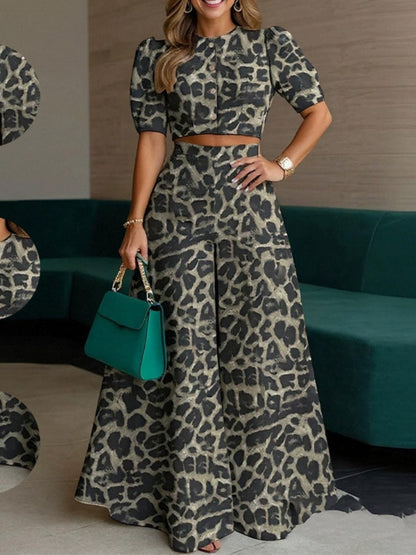 Cropped Buttons Jacket Wide-leg High-waisted Pants Set 2-piece Sets