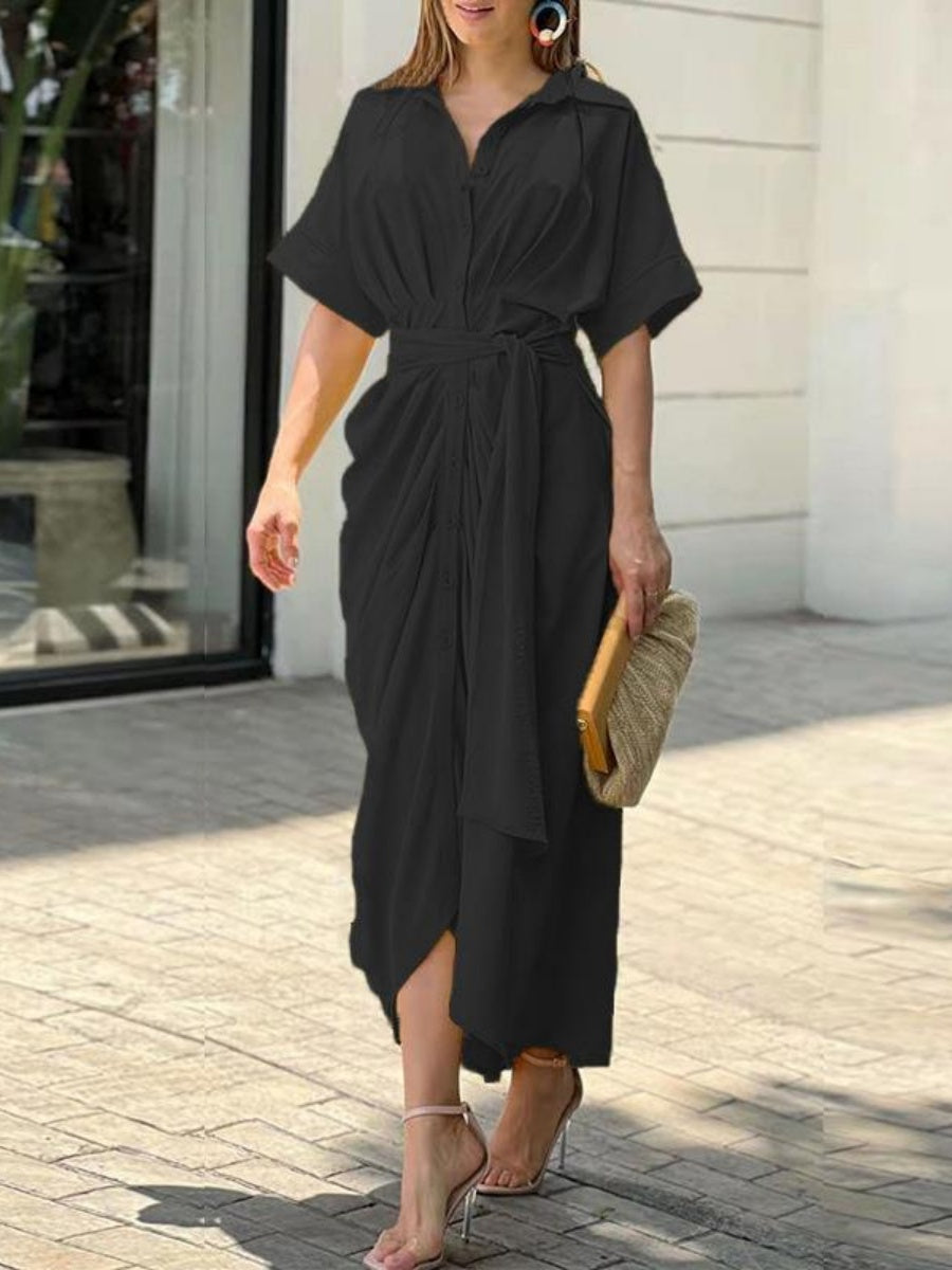 High-waisted Lapel Long Dress