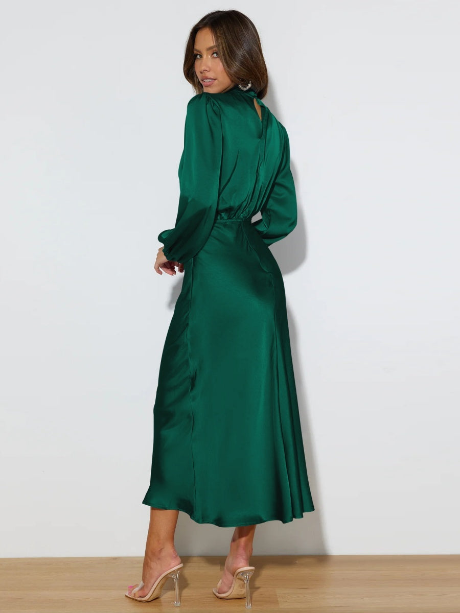Satin Long Sleeve Loose Turtleneck Midi Dresses