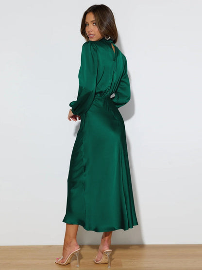 Satin Long Sleeve Loose Turtleneck Midi Dresses