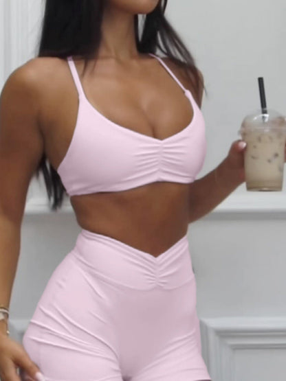 Halter Top Bodycon Shorts Exercise Yoga 2-piece Sets