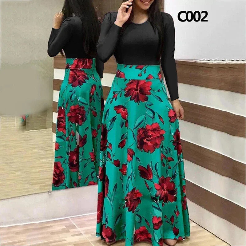 Boho Floral Long Sleeve Maxi Dress for Women