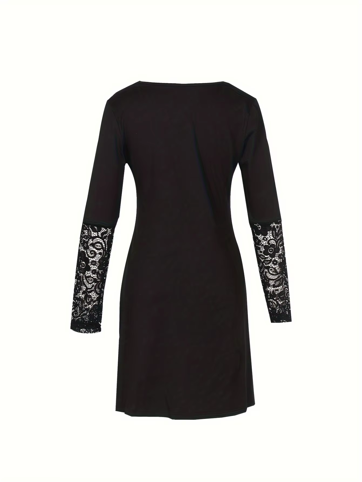 Floral Lace Yoke V-Neck Button-Front Lace Cuff Bodycon Mini Dress