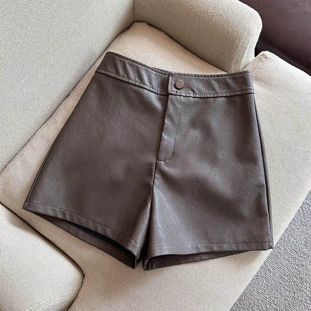 Margovil High Rise One Button Faux Leather Shorts